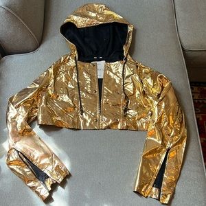 Fiorucci cropped hooded gold metallic jacket
